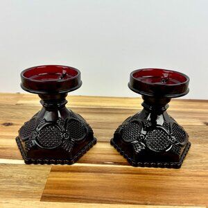 Vintage Avon Cape Cod Collection Ruby Pillar Candle‎ Holders/Pedestal Candy Dish